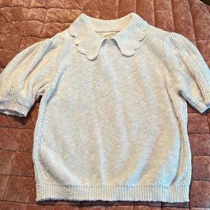 Cream,  short sleeve,  peter pan collar sweater by Universal Thread, Size L